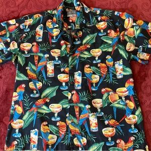 Tropical Hawaiian Macaws & Margaritas Men’s Button Short Sleeve Shirt Sz L USA
